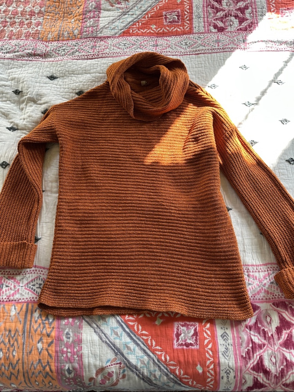 Anthropologie Burnt Orange Ribbed Turtleneck Sweater